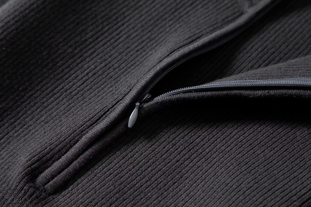 Ribbed High Neck Zipper Cropped Sweater