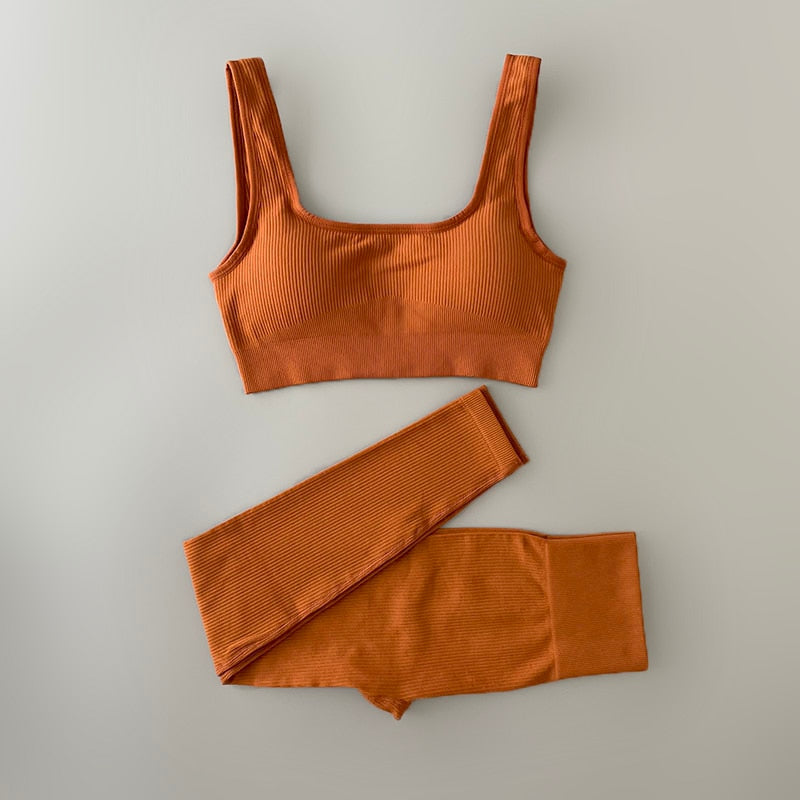 Seamless Ribbed Sports Bra and Leggings Workout Set