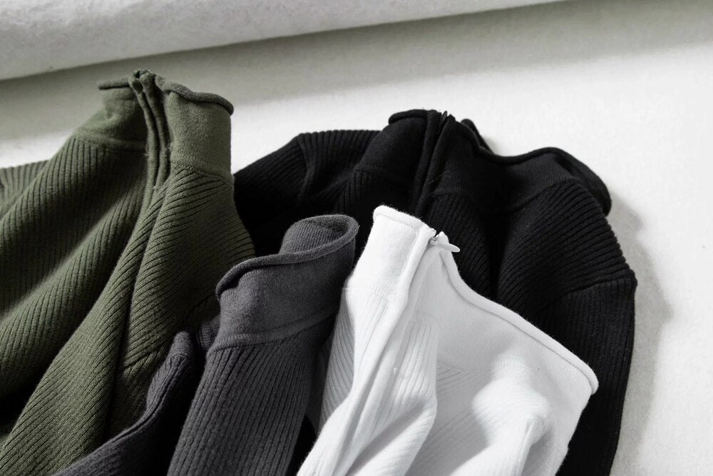 Ribbed High Neck Zipper Cropped Sweater