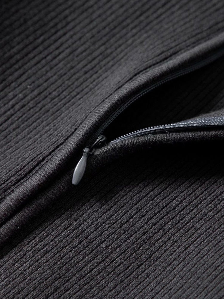 Ribbed High Neck Zipper Cropped Sweater
