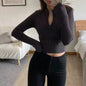 Ribbed High Neck Zipper Cropped Sweater