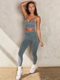 Seamless Ribbed Low Cut Strappy Sports Bra and Leggings Workout Set