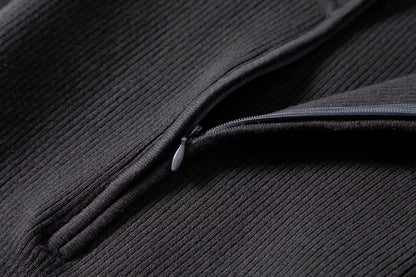 Ribbed High Neck Zipper Cropped Sweater