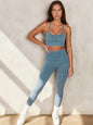 Seamless Ribbed Low Cut Strappy Sports Bra and Leggings Workout Set