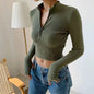 Ribbed High Neck Zipper Cropped Sweater