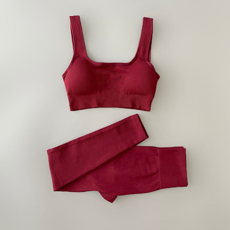Seamless Ribbed Sports Bra and Leggings Workout Set