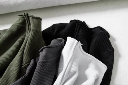 Ribbed High Neck Zipper Cropped Sweater