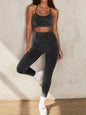 Seamless Ribbed Low Cut Strappy Sports Bra and Leggings Workout Set