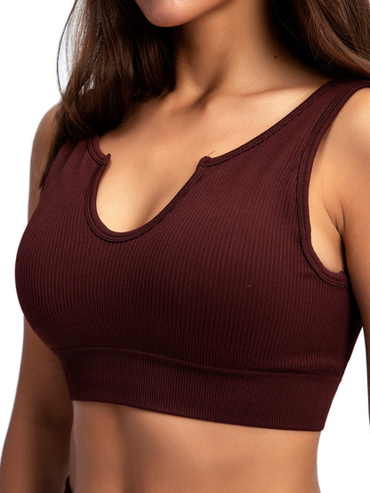 Ribbed U-shape Collar Sports Bra Top and Leggings Workout Set