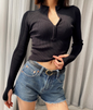 Ribbed High Neck Zipper Cropped Sweater