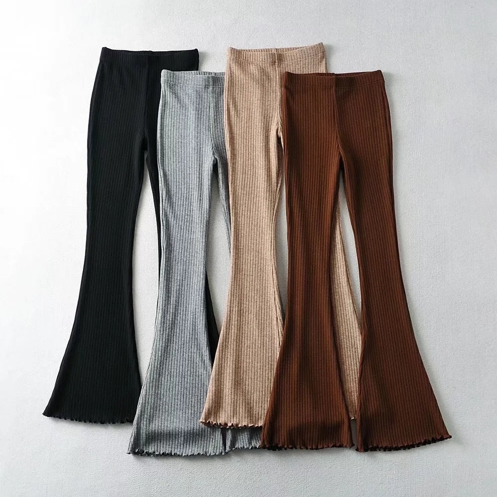 High Waist Ribbed Flare Pants