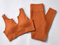 Ribbed U-shape Collar Sports Bra Top and Leggings Workout Set