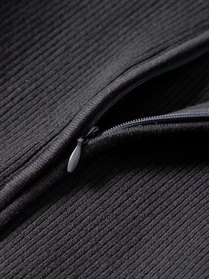 Ribbed High Neck Zipper Cropped Sweater